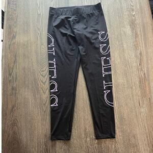 NWOT Guess Crop Leggings High Rise Elastic Waist Pull-On Logo Print Black Size M